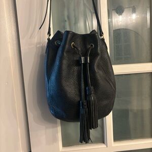 jcrew black genuine real leather bucket bag/purse